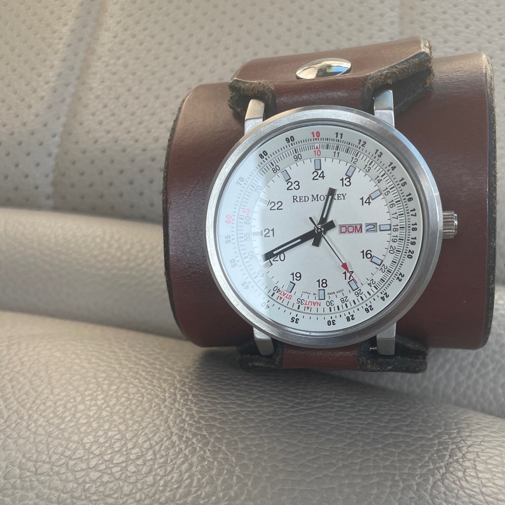 Red Monkey Leather Cuff men’s Watch
